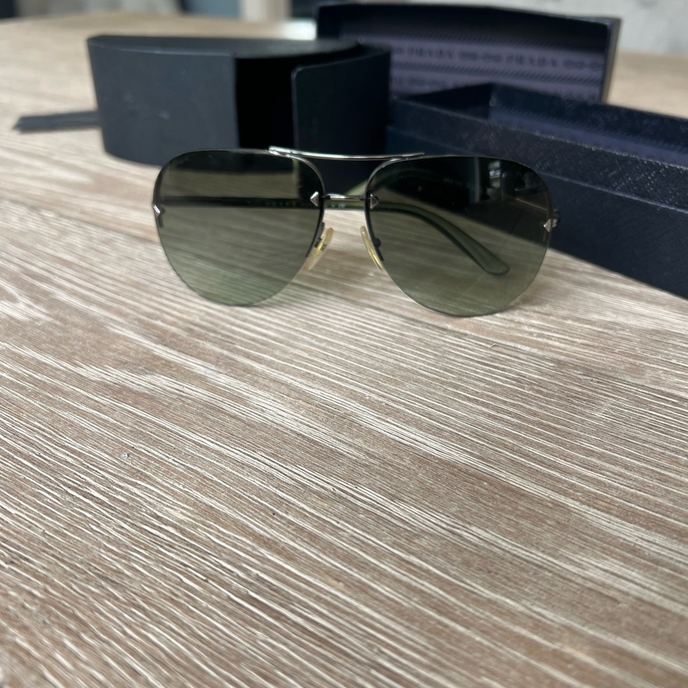 Prada Aviator Sunglasses with gunmetal and light green Finish - Picture 3 of 5